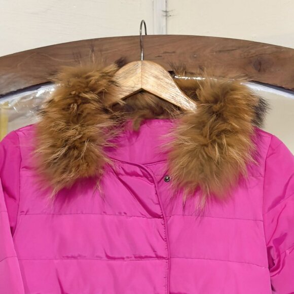 Hot Pink Puffer Jacket Faux Fur Hood - Picture 3 of 5
